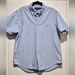 Ralph Lauren Mens Classic Fit Blue Oxford Short Sleeve Button Up Collar Size L